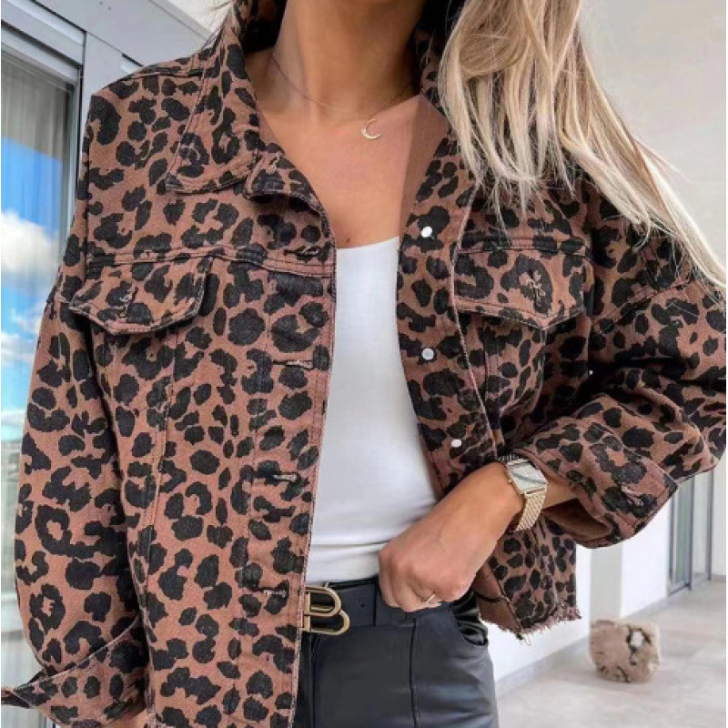2024 Amazon Europe and the United States cross-border explosions tide washed old leopard print fur Denim coat women