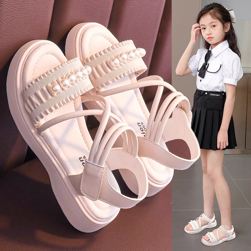 Girls' Sandals 2025 Summer New Arrival Little Girl Princess Stylish Children's Sandals Soft Sole Non-Slip Large Children's Sandals