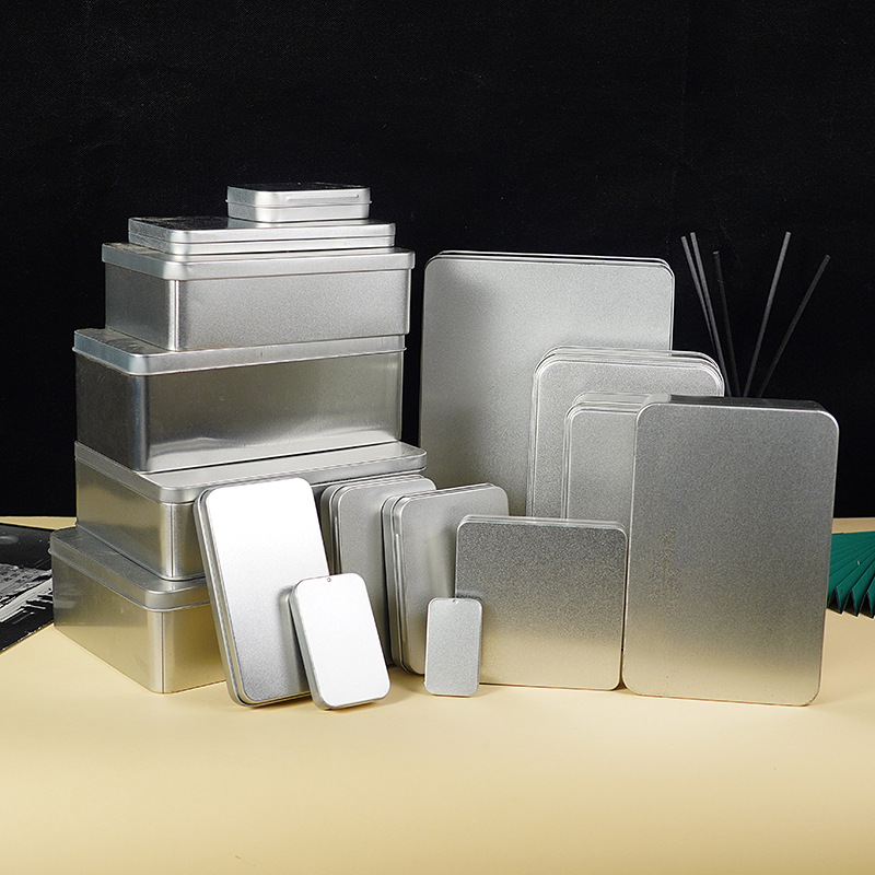 Picture of Square Iron Box Packaging in stock Silver White Push-pull Flip Instagram Small Iron Box with Window Opening Tinplate Box Iron Box