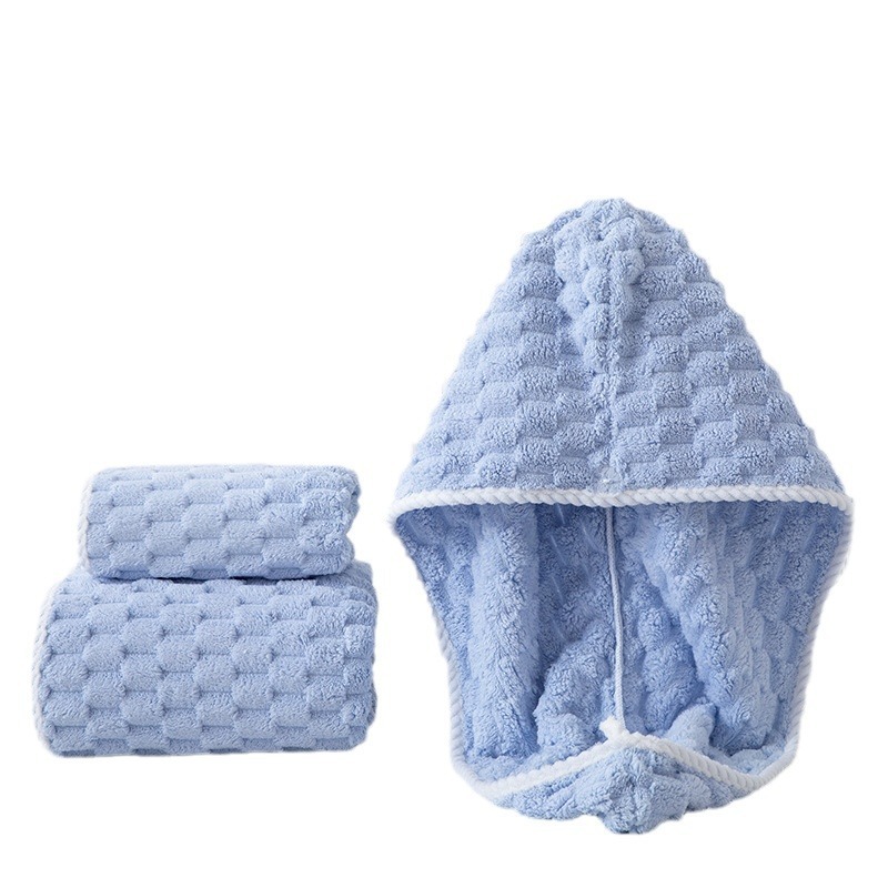 Picture of Cloud grid suit household bath towel hair drying cap absorbent quick-drying Golden Turtle velvet lint-free thick soft towel