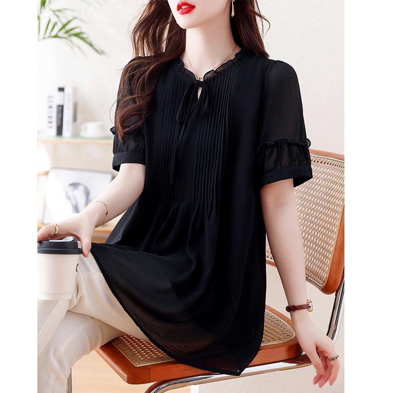 Picture of Summer 2025 New plus size Women's Belly-Covering Slimming chubby girl Top Design Sense Age-Reducing Chiffon Top