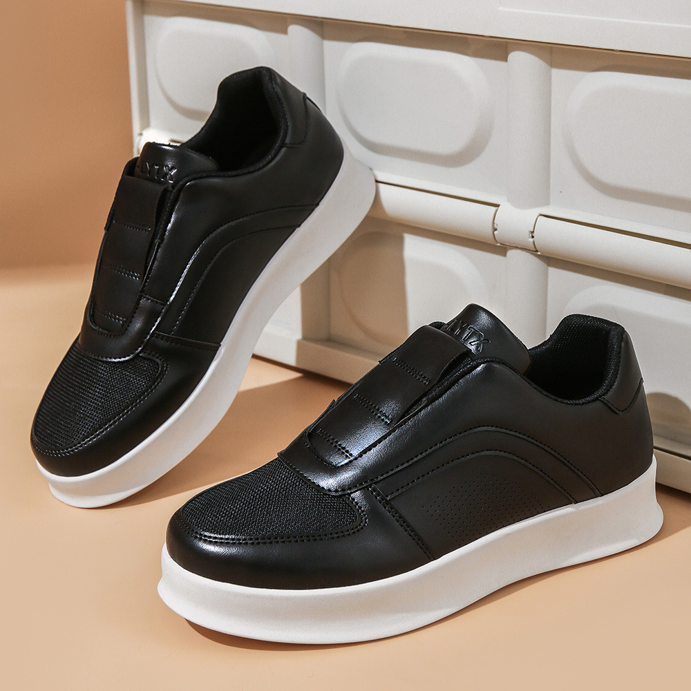 Casual Sneakers for Men, Trendy Inner Heightening Student White Shoes, Thick-Soled Slip-Ons, Elastic Mesh, Breathable Men's Models