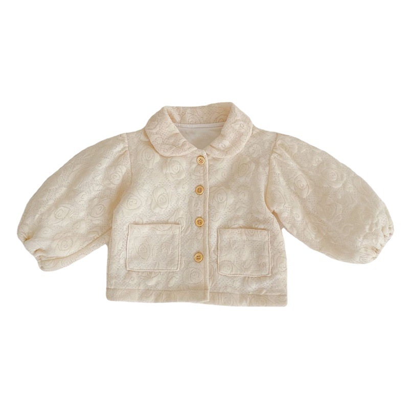 Ins2025 New Autumn and Winter Baby Girl Flower Print Bubble Long-Sleeved Doll Collar Lapel Cardigan Jacket