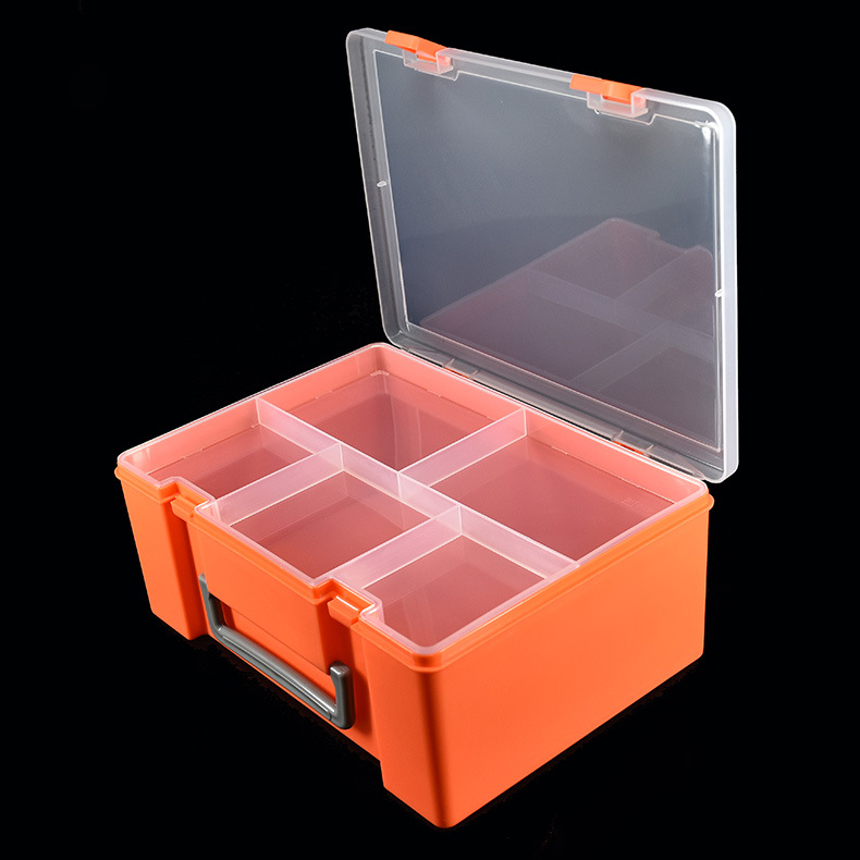 EKB220 suitcase double orange transparent toy sundries storage box with tray compartment plastic box