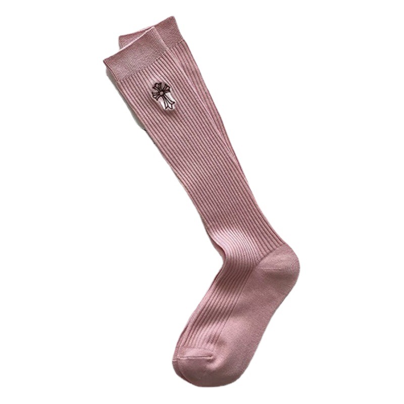 Spring and summer high-rise jk calf socks Korean pink striped bamboo cotton knee-length women's stockings embroidered Japanese socks