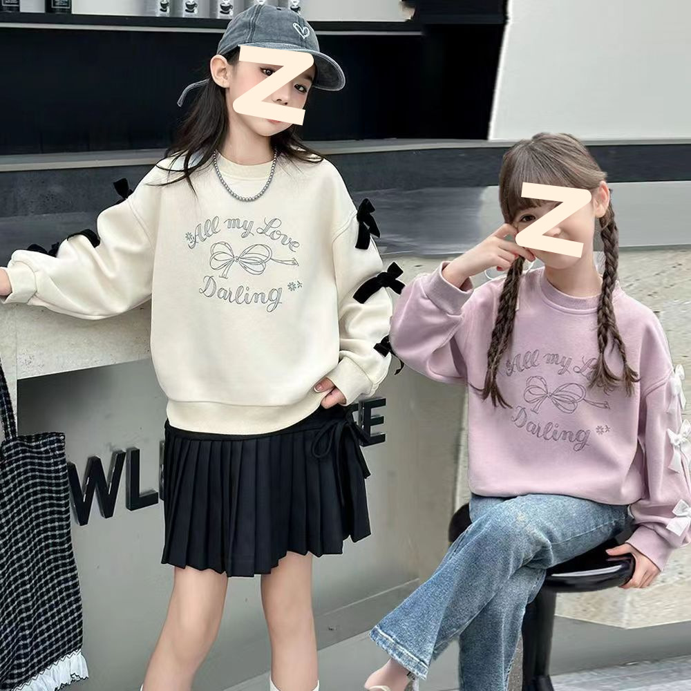 Girls' Autumn Long Sleeve Korean Style Sweat 2024 New Style Cute Sweet Girl Stitching Korean Style Trendy Top