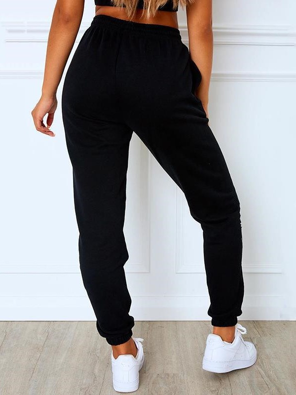 Cross-Border European and American Foreign Trade Women's New 2025 Autumn and Winter Casual Fleece-Lined Solid Color Jogger High-Waisted Sports Pants for Women