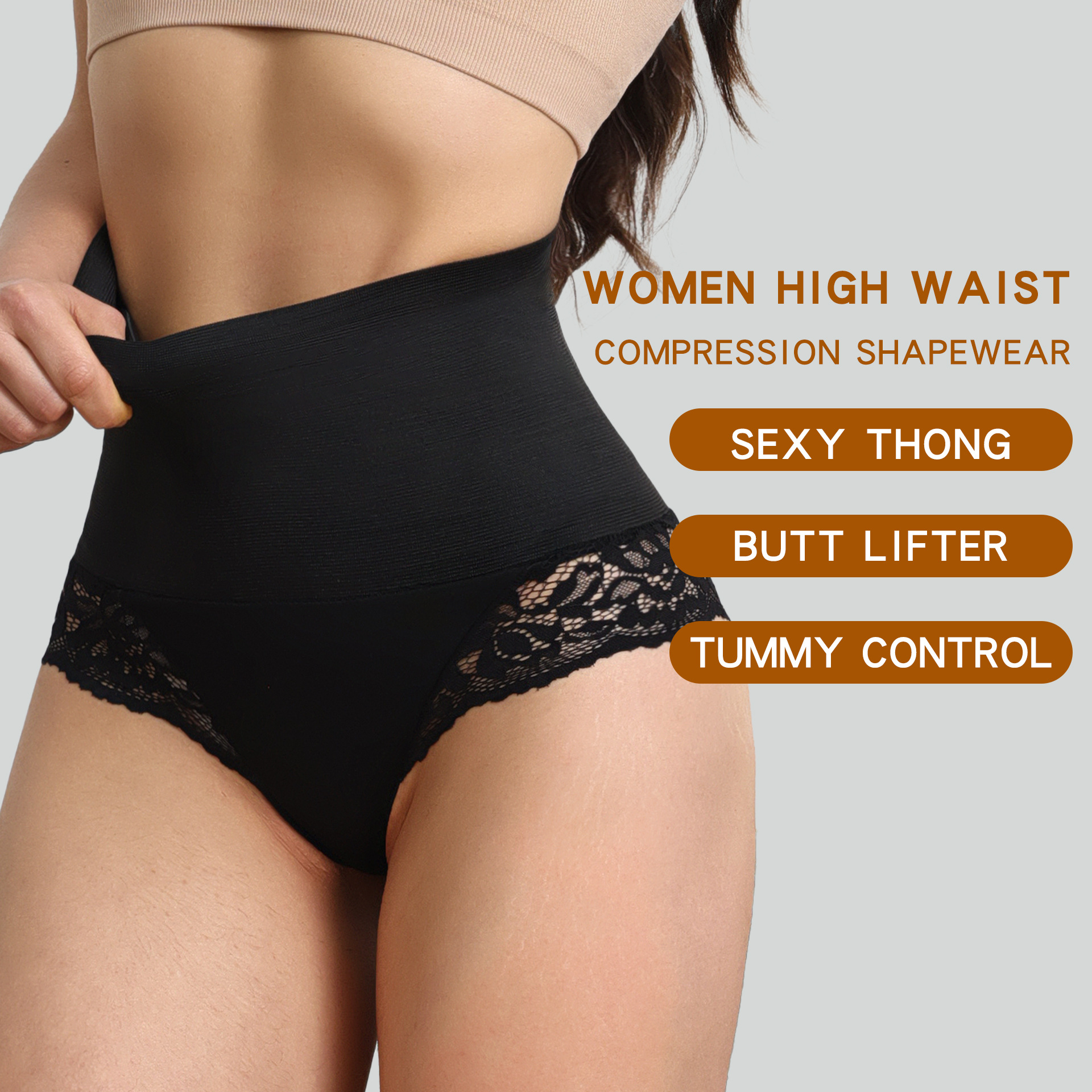Picture of European and American Belly Pants Strong Belly Pants Summer Thin Sexy Lace-edge T-shaped Briefs Women's Shaping Pants