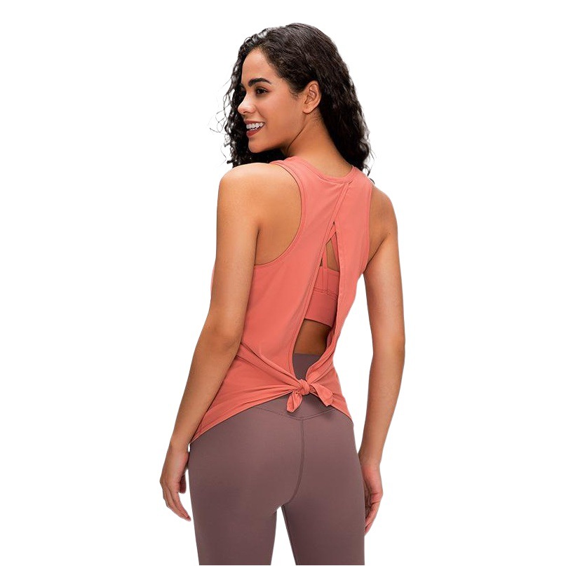 Spring and summer new nude skin-friendly strap vest women's split beautiful back loose breathable running sports blouse S2027