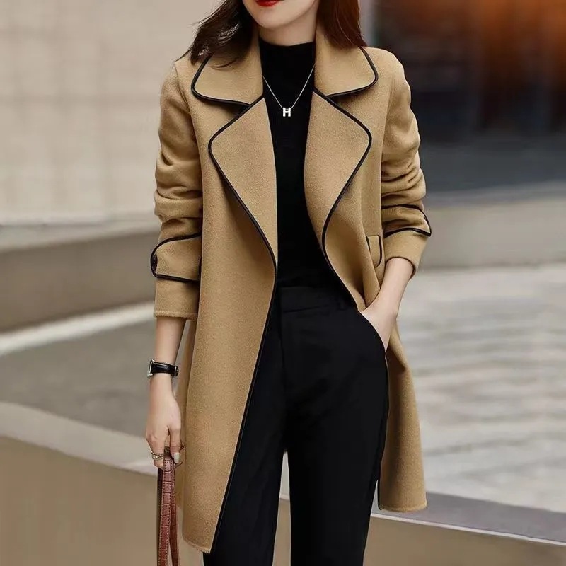 2024 Winter New Korean-style High-end Double-sided Woolen Coat Women's High-end Mid-length Western-style Woolen Coat
