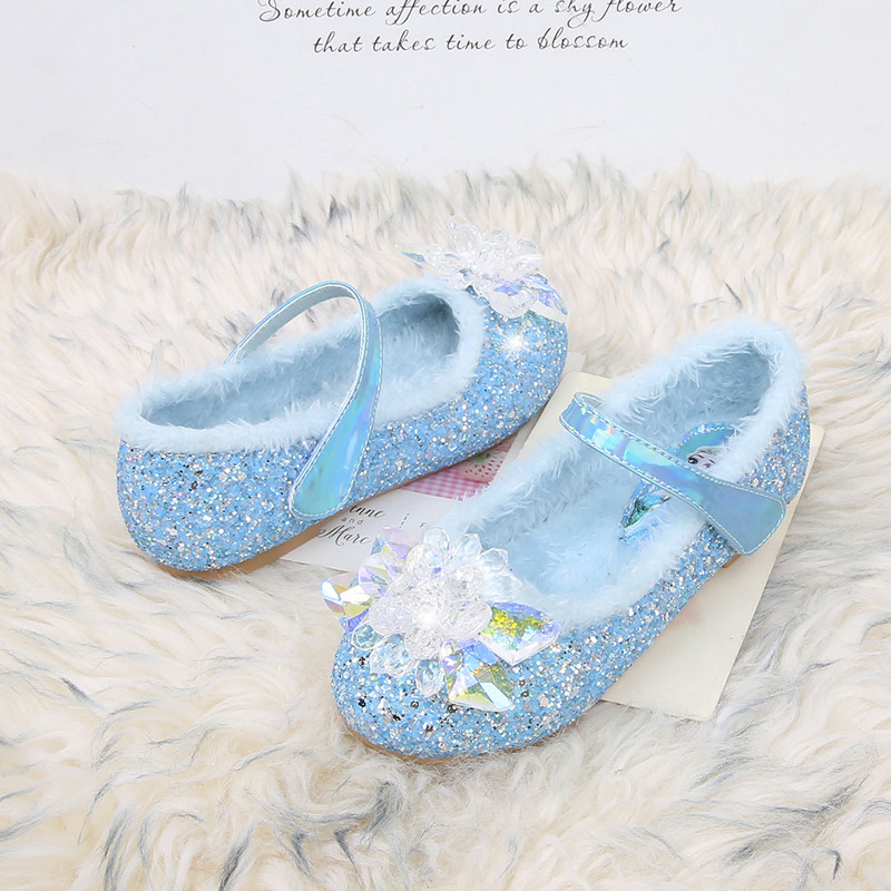 Picture of Girls' Cotton Shoes Children's Princess Shoes 2024 Spring New Fashion Warm Fur Aisha Crystal Small Leather Children's Shoes