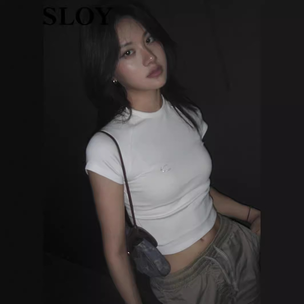 White Embroidered Shoulder Cotton Short-sleeved T-shirt Women's Summer New Slim-fit Slimming Inner Short Base Top