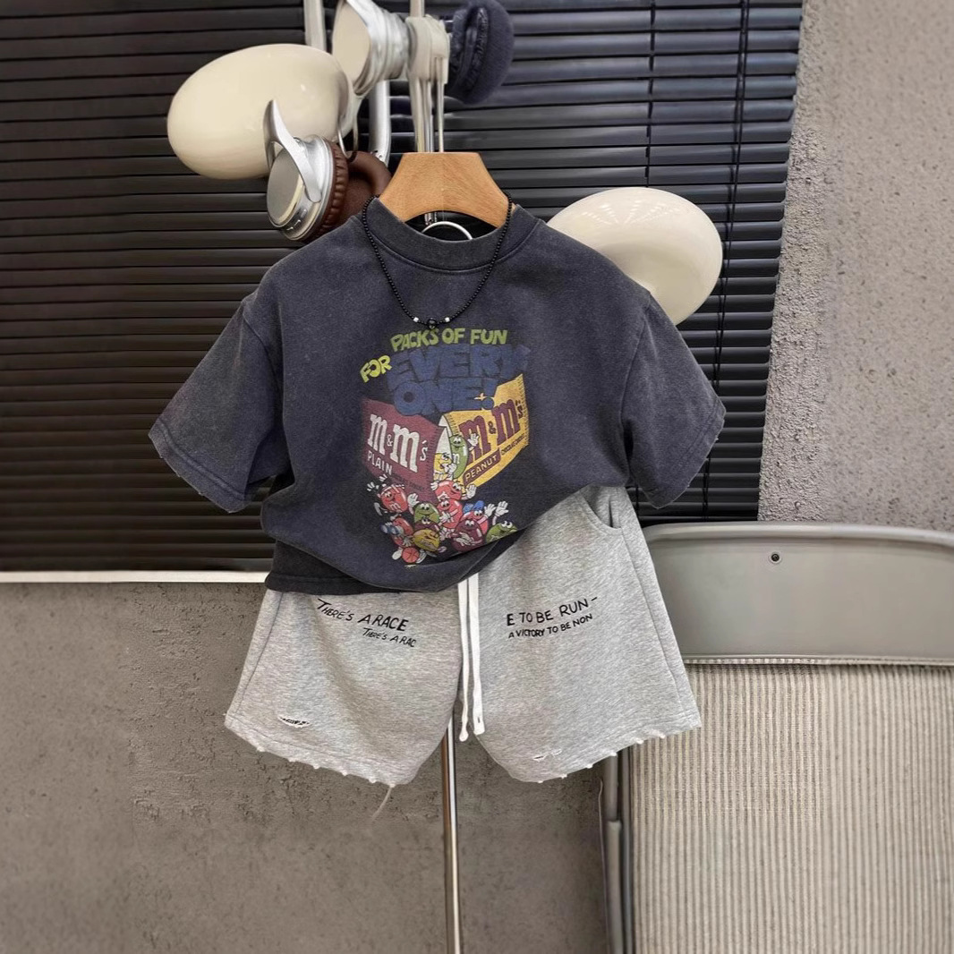 Boys' Western Style Cartoon Short-sleeved T-shirt 2025 Summer New Style Baby's Old Cotton Crewneck Base Shirt T-shirt