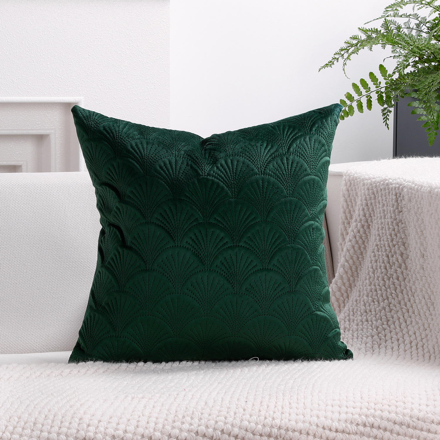 Picture of Scandinavian Style Ginkgo Leaf Sofa Pillowcase Living Room Decoration Pure Color Velvet Back Cushion Cover, Home Bedside Cushion