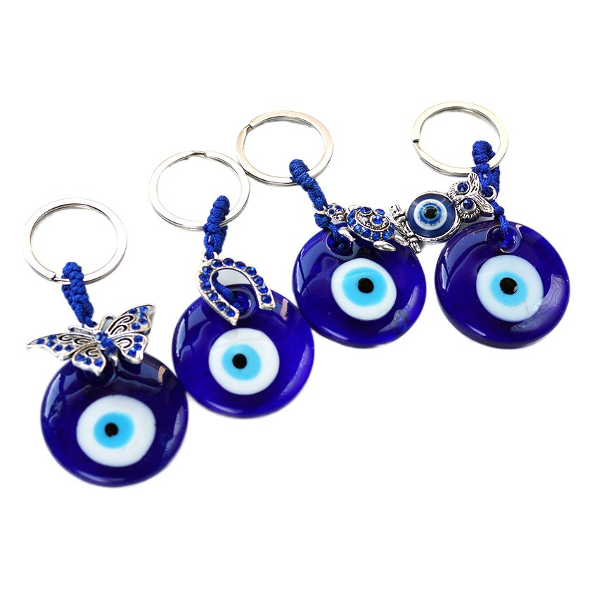 Cross-Border Greek Turkish Blue Eye Pendant Glass Pendant Keychain with Diamonds Devil's Eye Jewelry in Stock