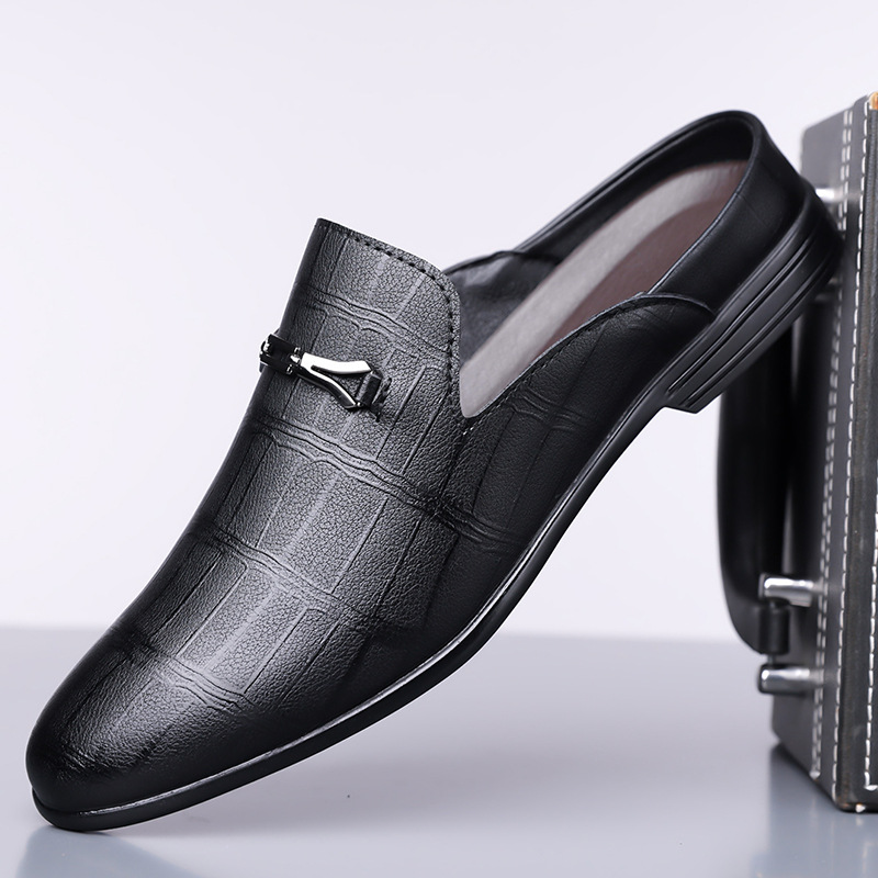 2025 New Trendy Shoes Korean Style Embossed Casual Slippers British Business Leather Sandals Summer New Pointed Shoes 9686