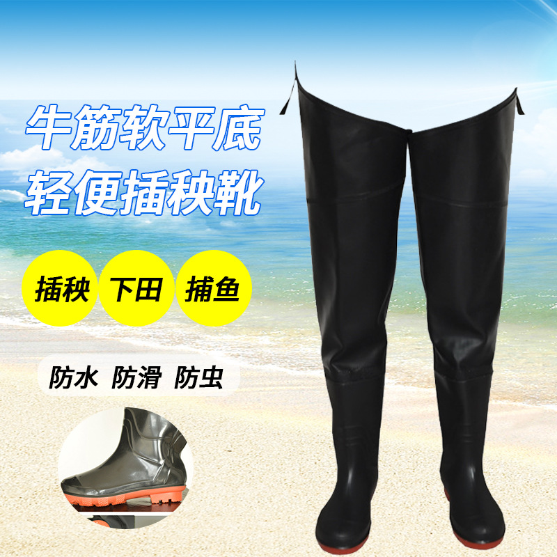 Thickened half-length water pants waterproof pants with rain boots leather fork catch fish conjoined wholesale transplanting fishing