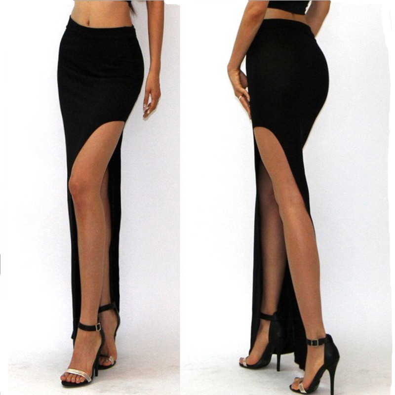 Summer Large Side Split Skirt Women's Slim-fit Slimming Solid Color Sexy Exposed Leg Thin Long Skirt