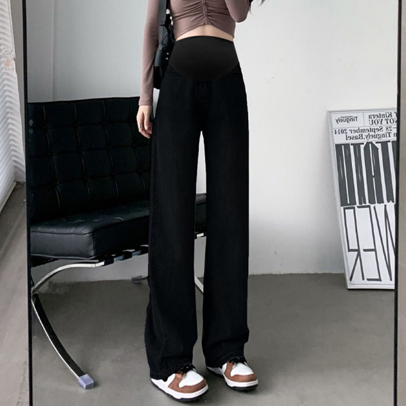 Picture of South Korea Pregnant Women's Jeans Spring and Autumn Wear Wide-leg Pants Straight High Waist Abdomen-supporting Pants Pregnant Women's Trendy Casual Pants