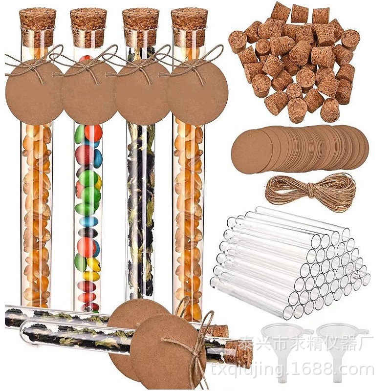 New combination set hard PS plastic test tube 15*150mm with Cork with funnel with label hemp rope