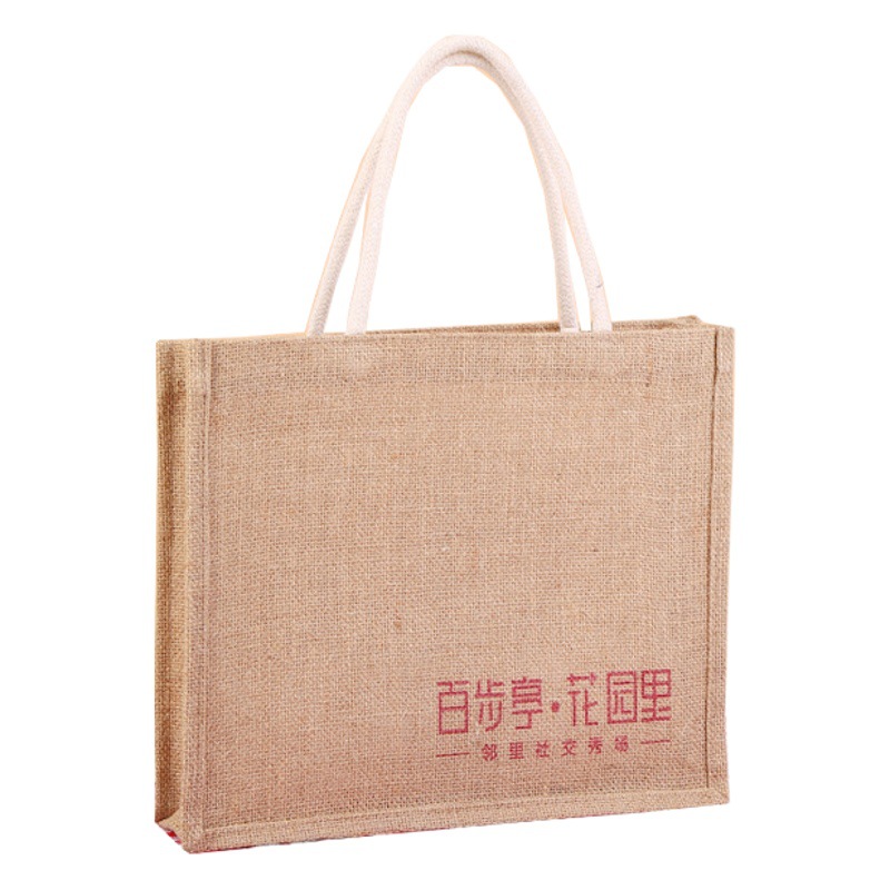 Spot Jute Bag Customized High-End Manufacturer Advertising Gift Shopping Satchel Jute Bag Customized with Printed Logo