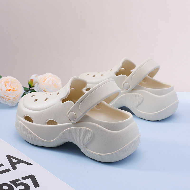 Cloud Croc Shoes Women's Summer Height Increasing Beach High Heel Baotou Slippers Outerwear 2025 Anti-Slip Thick Soled Sandals Women