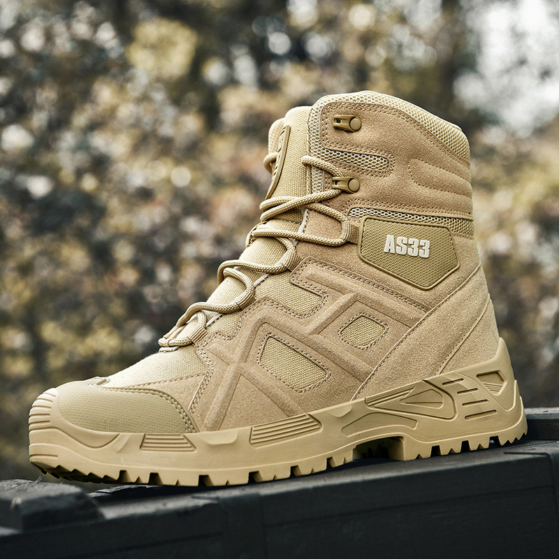 Cross-Border New Wholesale High-Top Outdoor Combat Boots Wear-Resistant Tactical Boots Thick-Soled Hiking Shoes Desert Work Boots for Men