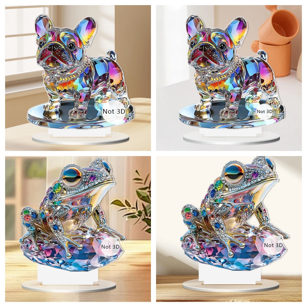 Cross-border silver colorful puppy frog animal 2D flat acrylic living room desktop home porch decoration ornaments