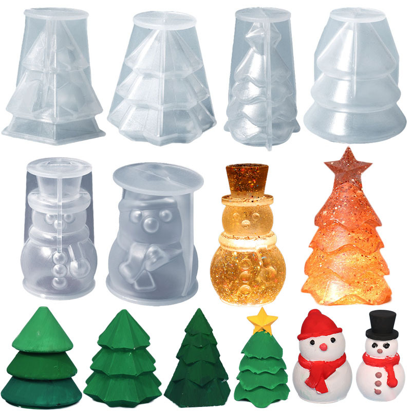 Pompous Christmas Tree Snowman Drop Glue Mold Silicone Mold Cross Border for Christmas Lamp Holder Candle Mold