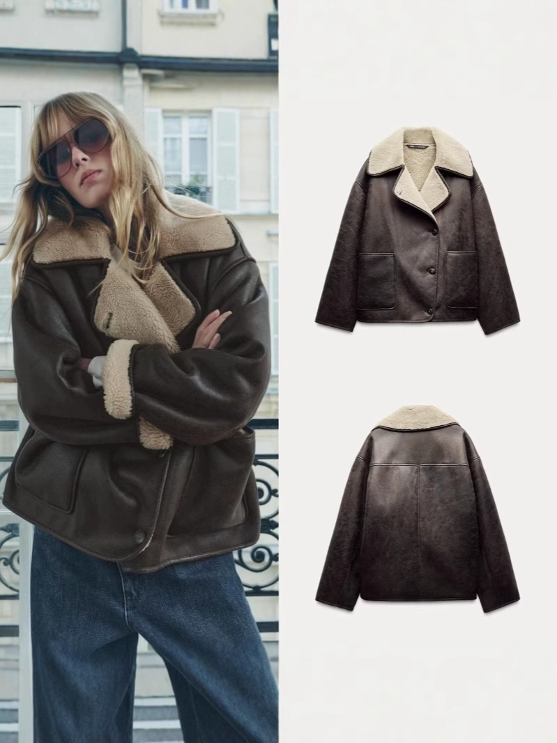 Picture of Cross-border Amazon 2024ZA in stock wholesale autumn women's fashion lapel fur one long sleeve jacket coat