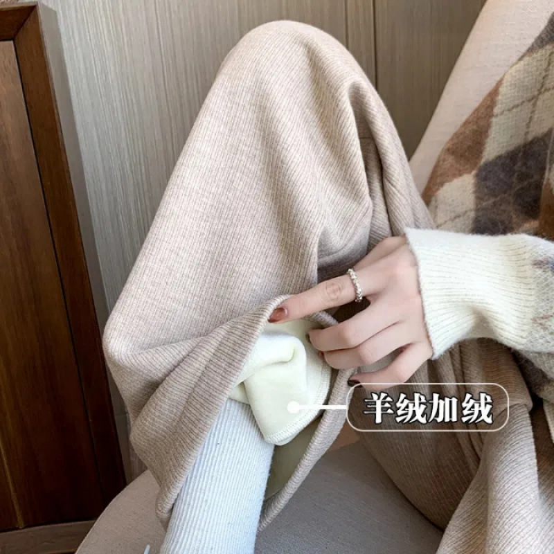 Picture of Pants Women's Spring Autumn and Winter 2023 New Wheat Ear Wide Leg Pants fleece-lined Straight High Waist Dumping Pants High-grade Chenille