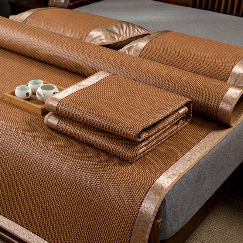 Rattan Mat Three-Piece Summer Mat Household Ice Silk Mat Winter and Summer Dual-Use Grass Mat Summer Natural Pure Rattan Summer