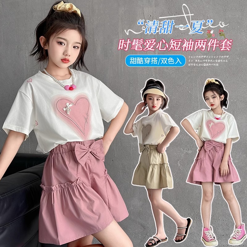 Picture of Pure Cotton Tops Girls Summer Short-Sleeved Suit 2025 New Fashionable T-Shirt Summer Shorts Two-Piece Set