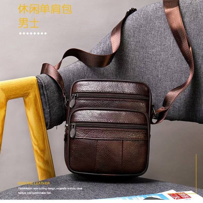 Picture of New Leather Vertical Crossbody Bag Small Bag Men's Backpack Business Shoulder Bag Men's Top Layer Cowhide Casual Small Satchel