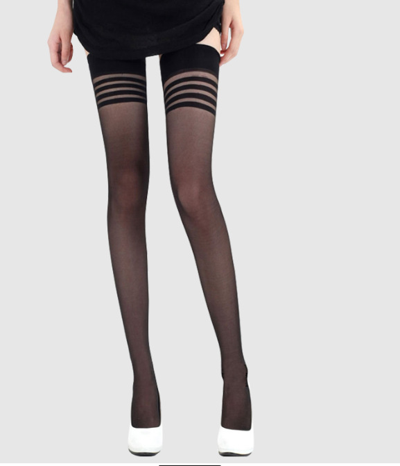 Picture of Wholesale Striped Over-The-Knee Stockings, Sexy Transparent Thin 15D Core-Spun Silk Women's Summer Long Stockings for Bare Legs