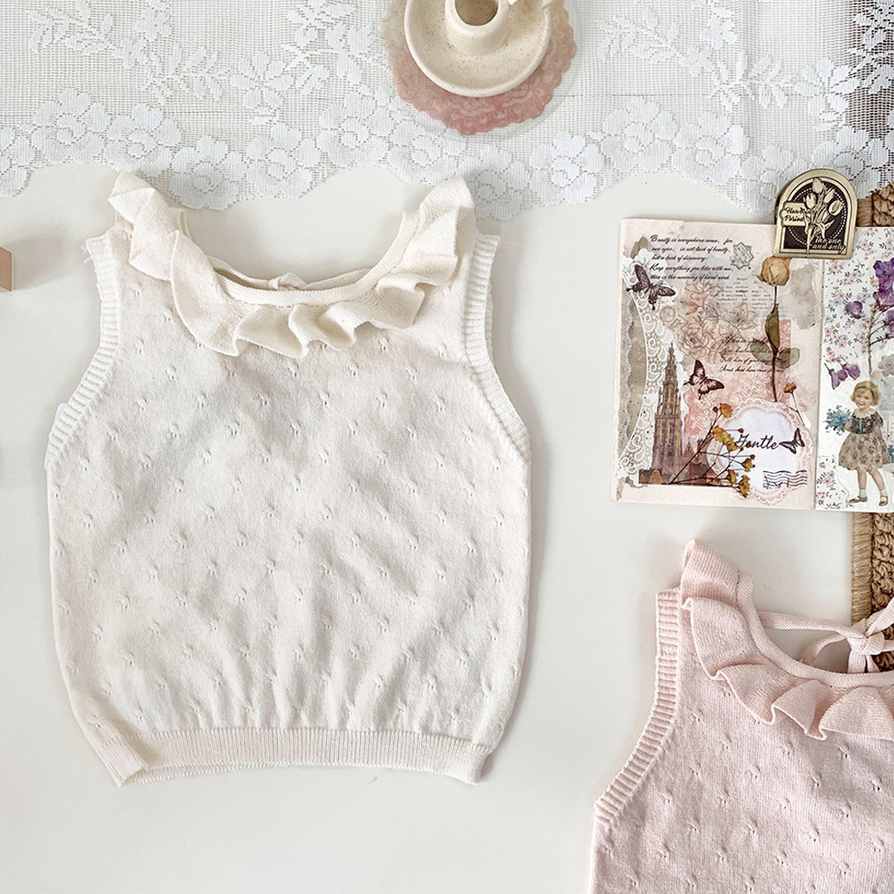 Picture of Cutemily Children's Clothing Summer Baby Knitted Vest Girls Cut Out Cotton Back V Neck Design Thin Vest