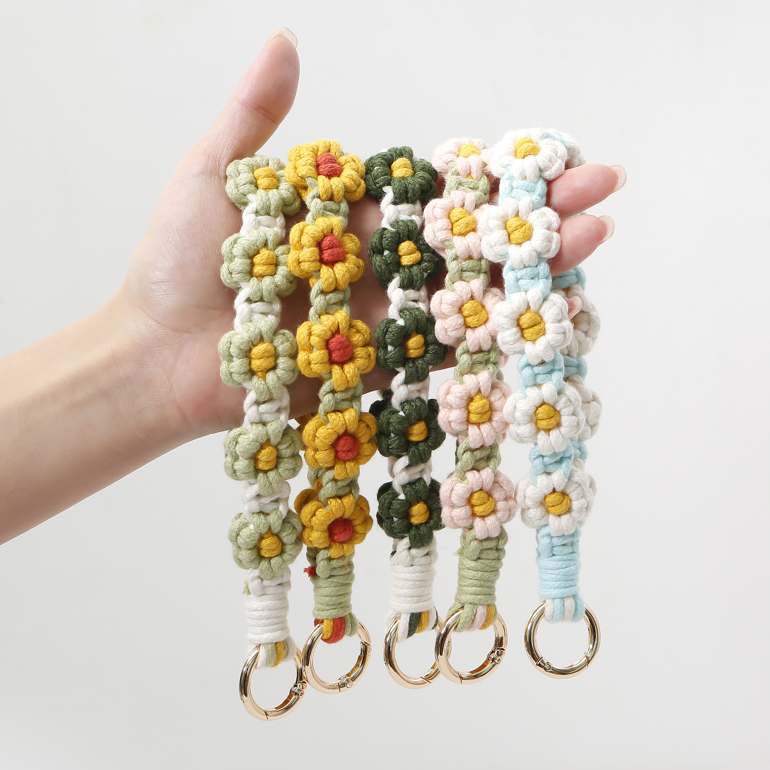 Bohemian Flower Handmade Little Daisy Keychain Plant Chrysanthemum Spring Loop Woven Wrist Strap Keyring