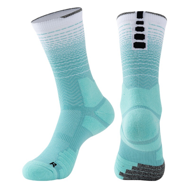 Professional Thickeneded Towel Socks Gradient Color Basketball Socks Running Mid-Calf Men's Socks Women's Sports Non-Slip Sweat-Absorbent Breathable Cotton