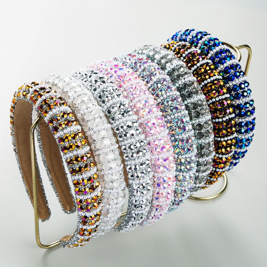 Picture of European and American-style Cross-border Grab Chain Rhinestone Small Edition Sponge Headband Headband Baroque Full Diamond Pearl Pressure Hair Headwear Hair Accessories