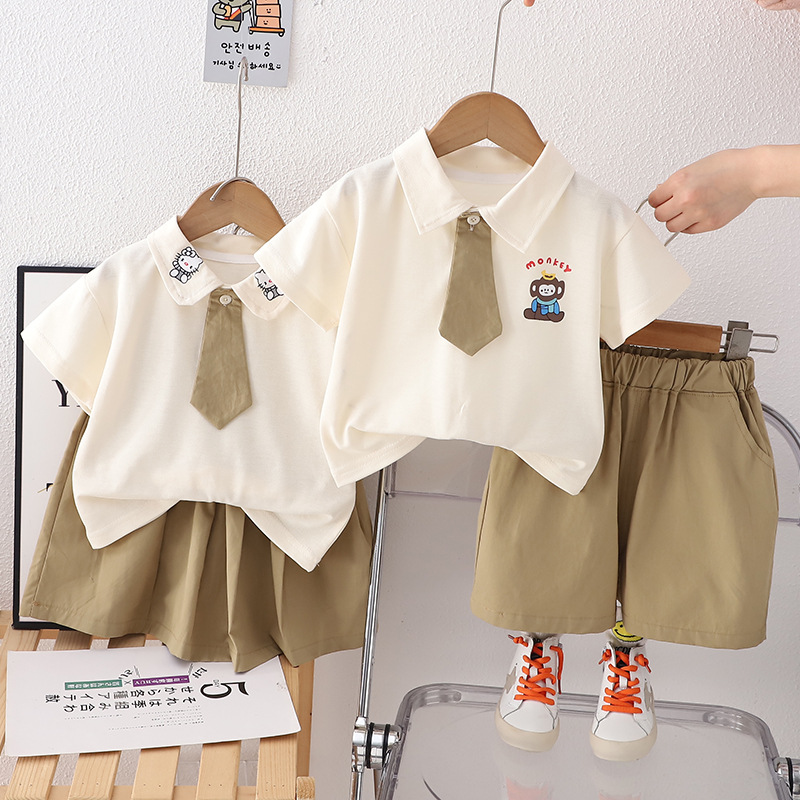 Foreign Trade Brother and Sister Clothing Boys Summer Kidsren's Clothing Set New Baby Girl Summer Clothing Kidsren's Short-Sleeved Shirt Two-Piece Set Trendy