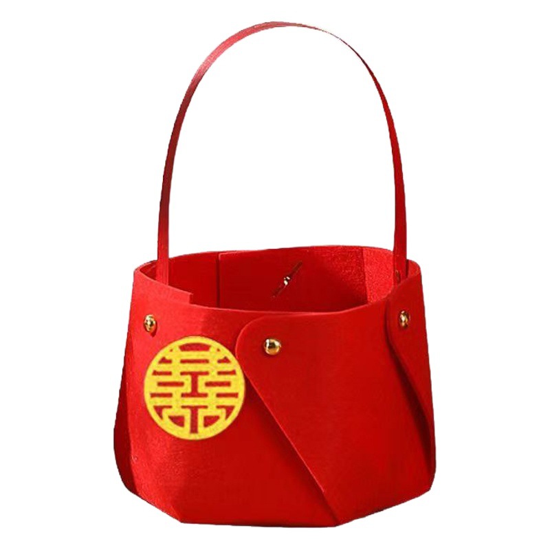 Felt candy bag hand basket red non-woven fabric storage basket Chinese wedding housewarming birthday ornaments can receive urgent orders