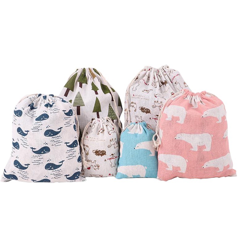 Printed cotton drawstring bag small bag home travel sundries storage bag Christmas gift packaging bag in stock