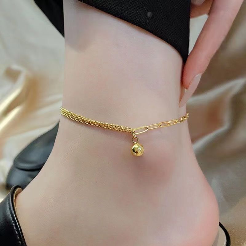 Fashion small gold ball AB chain titanium steel anklet new high-level niche design anklet stitching anklet accessories