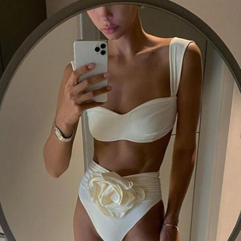 2025 Europe and the United States foreign trade new rose three-dimensional flower multi-color swimsuit women's high waist sexy bikini