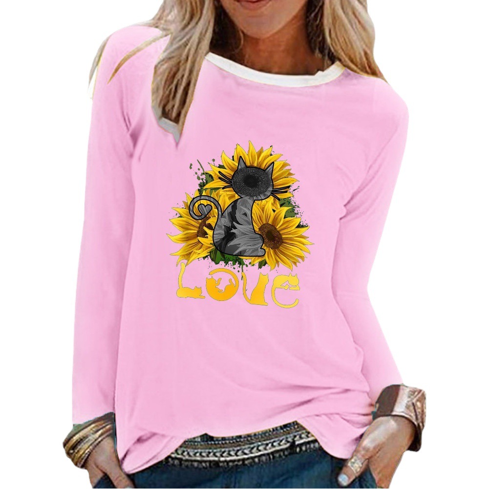 Spring 2021 New Style Women's Cat Background Pattern Printed European and American White Collar Casual Loose Long Sleeve Women