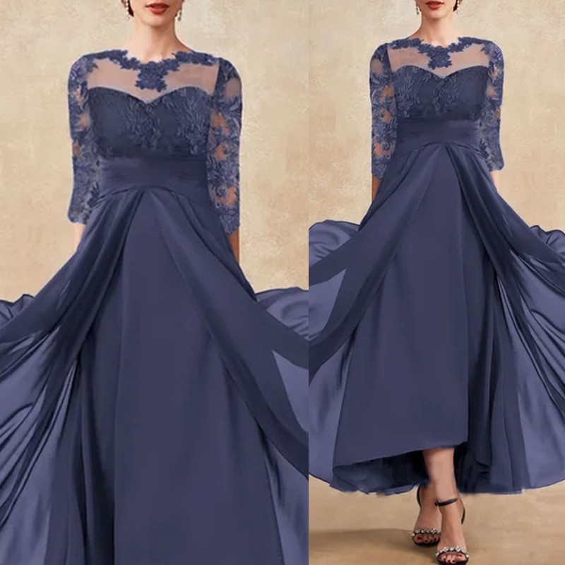 Chiffon dres bridesmaid evening gownChiffon lace openwork bridesmaid evening dress