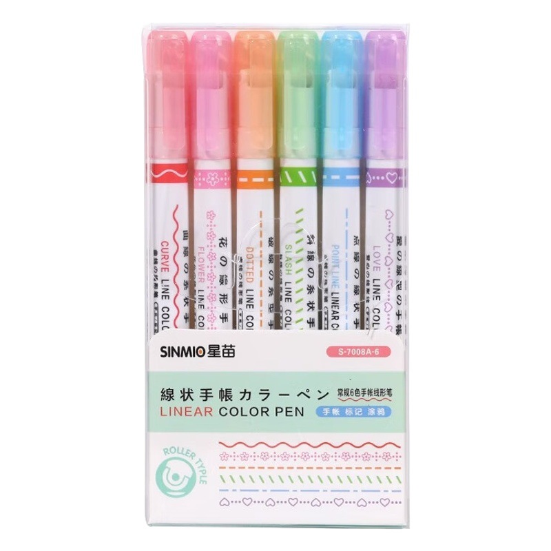 Flower Outline Pen Double Line Wave Curve Pen Quick-Drying Marking Pen Color Student Stationery Highlighter Wholesale