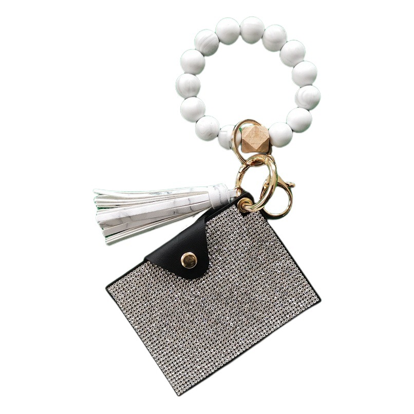 Foreign Trade Bracelet Keychain Cross-Border Amazon New Silicone Bead Letter Tassel Bracelet Hot Diamond Bag Cross-Border Hot Sale