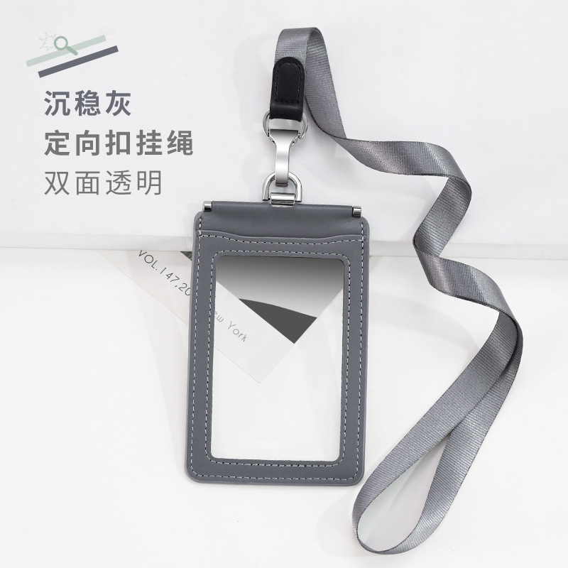 Picture of Carefully Selected First-Layer Genuine Leather Work Card Holder 70*100 Double-Sided Transparent Large Work Card Holder with Lanyard