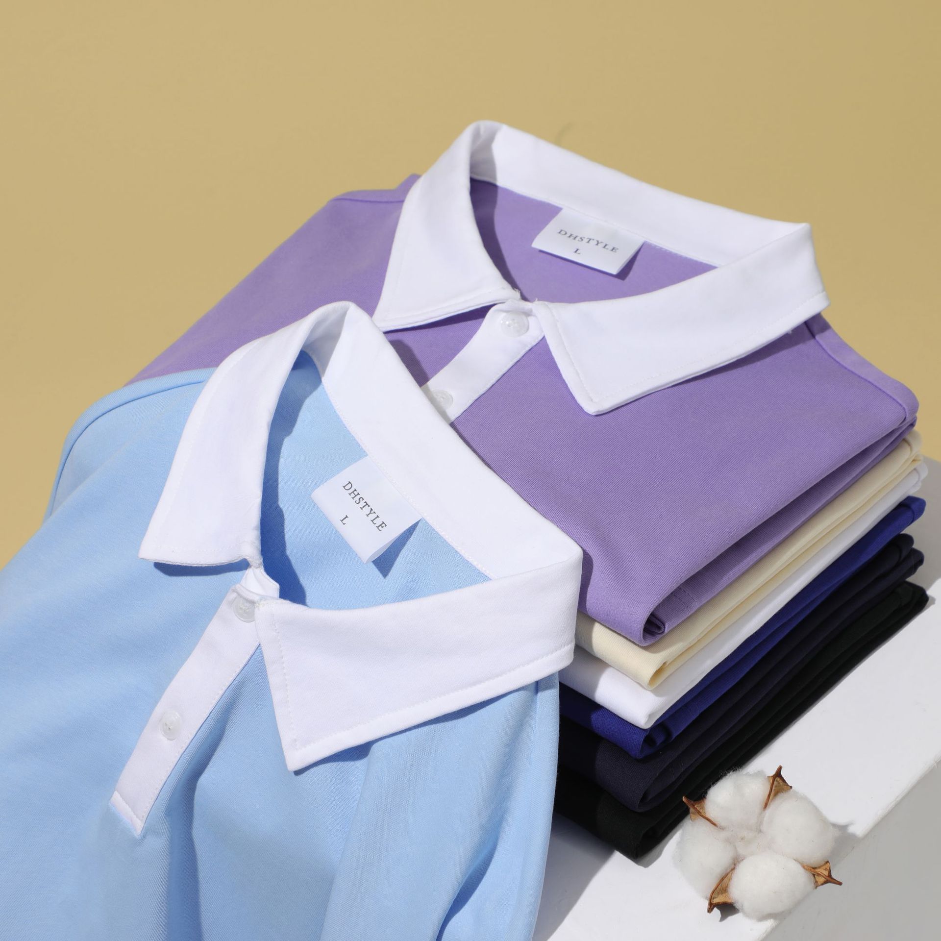 Picture of Summer new contrast Hong Kong style men's polo shirt short sleeve 230g heavy cotton commuter Joker lapel T-shirt Women